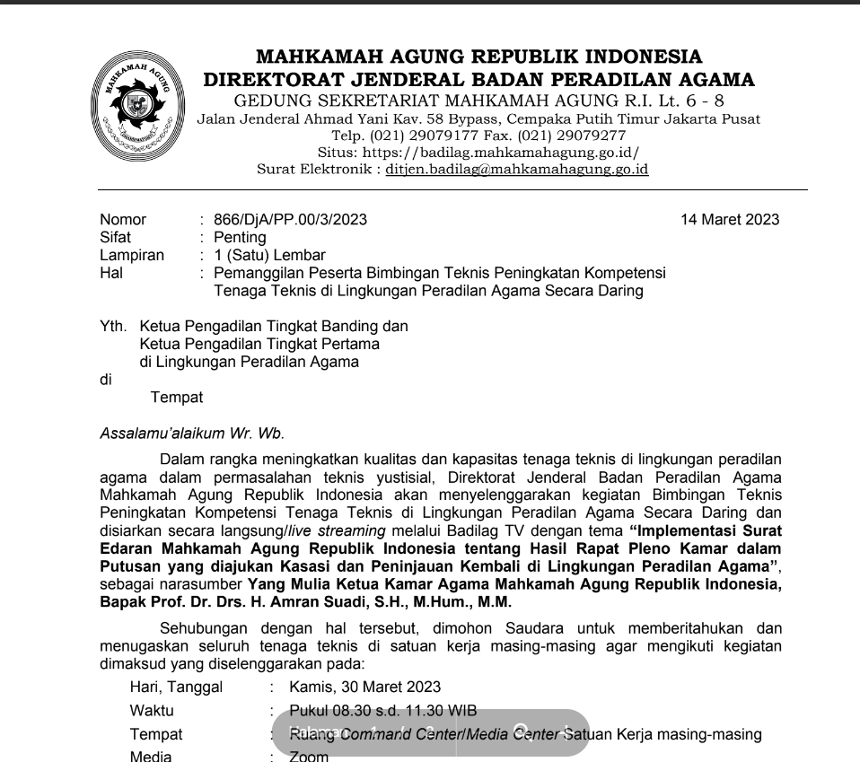 undangan bintek tenaga teknis 30 maret 23