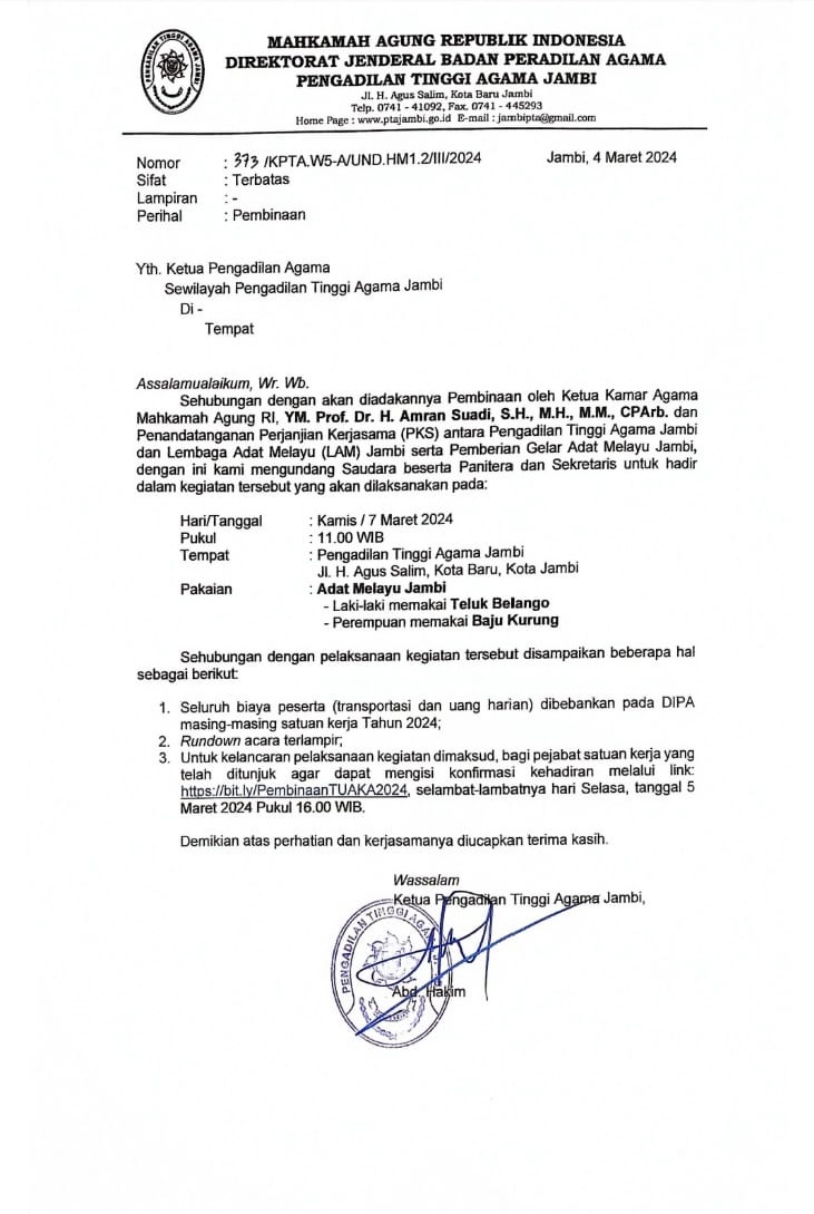 Pembinaan Ketua Kamar Agama